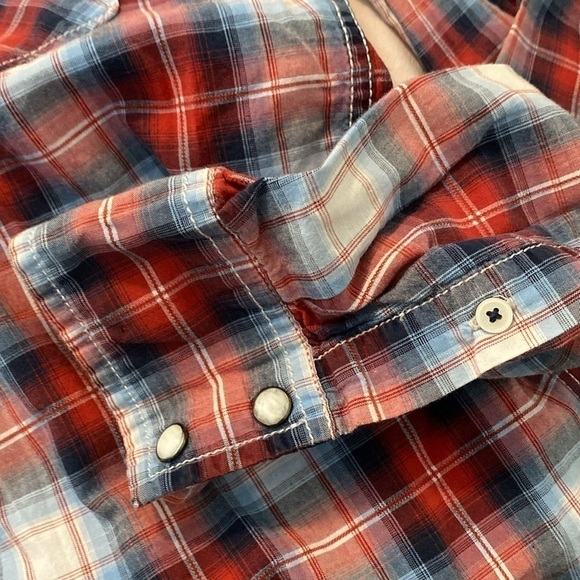American Eagle Outfitters full snap button up longsleeve plaid pocket shirt xs - Picture 7 of 13